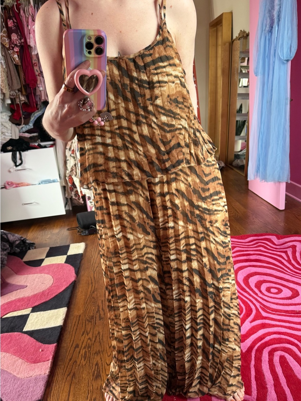 NWT ASOS Tiger Print Wide Leg Jumpsuit Open Back Pleated Size US 14 UK 18
